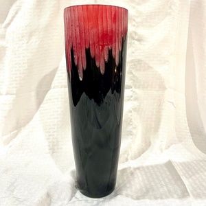 Gorgeous Heavy Black Ceramic Vase with Red Accent